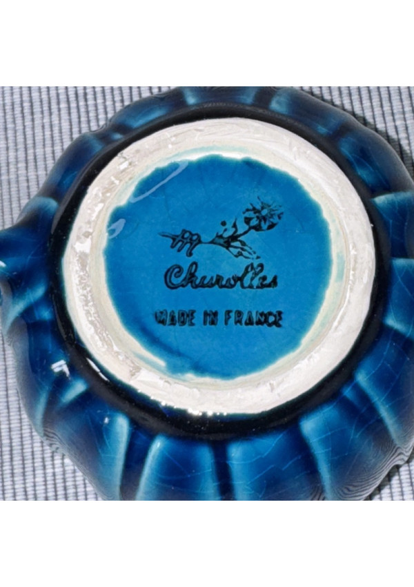 Vintage Turquoise earthenware Cup & Saucer - Charolles, 1950s-60s