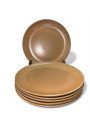 Six Vintage Stoneware Plates: Camel Brown Mottling, 1970s