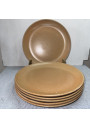 Six Vintage Stoneware Plates: Camel Brown Mottling, 1970s