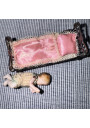 Collectible Miniature: Biscuit Porcelain Baby and Antique Wrought Iron Bed