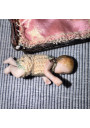 Collectible Miniature: Biscuit Porcelain Baby and Antique Wrought Iron Bed