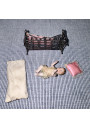 Collectible Miniature: Biscuit Porcelain Baby and Antique Wrought Iron Bed