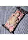 Collectible Miniature: Biscuit Porcelain Baby and Antique Wrought Iron Bed