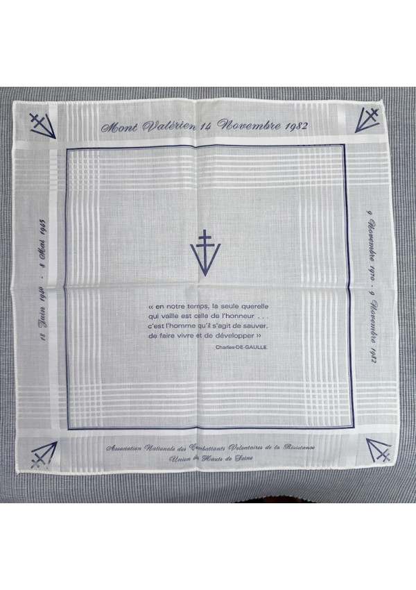 Mouchoir de Collection : Commémoration Charles de Gaulle & Résistance – Mont Valérien 1982
