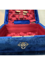 Ancienne Boîte à Couture en Velours Bleu et Intérieur Capitonné