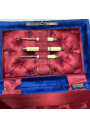 Antique Sewing Box in Blue Velvet with Padded Interior