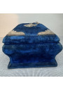 Antique Sewing Box in Blue Velvet with Padded Interior