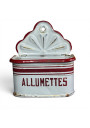 Antique white and red enameled tin matchbox