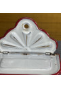 Ancienne boîte à allumettes en tôle émaillée blanche et rouge