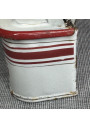 Antique white and red enameled tin matchbox