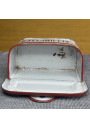 Ancienne boîte à allumettes en tôle émaillée blanche et rouge