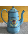 Ancienne cafetière en tôle émaillée bleue décor floral en relièf 🌸