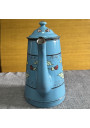 Ancienne cafetière en tôle émaillée bleue décor floral en relièf 🌸