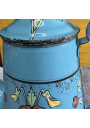 Antique blue enameled tin coffee pot with raised floral decoration 🌸