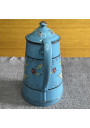 Ancienne cafetière en tôle émaillée bleue décor floral en relièf 🌸