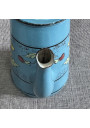 Antique blue enameled tin coffee pot with raised floral decoration 🌸
