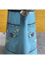 Ancienne cafetière en tôle émaillée bleue décor floral en relièf 🌸