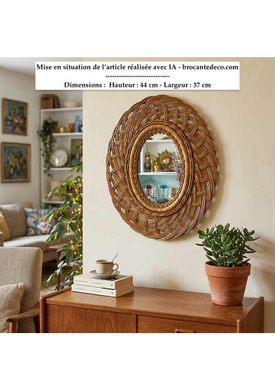 Miroir Ovale Vintage en Osier – Style Scandinave Bohème
Mise en situation de l'article réalisée avec IA