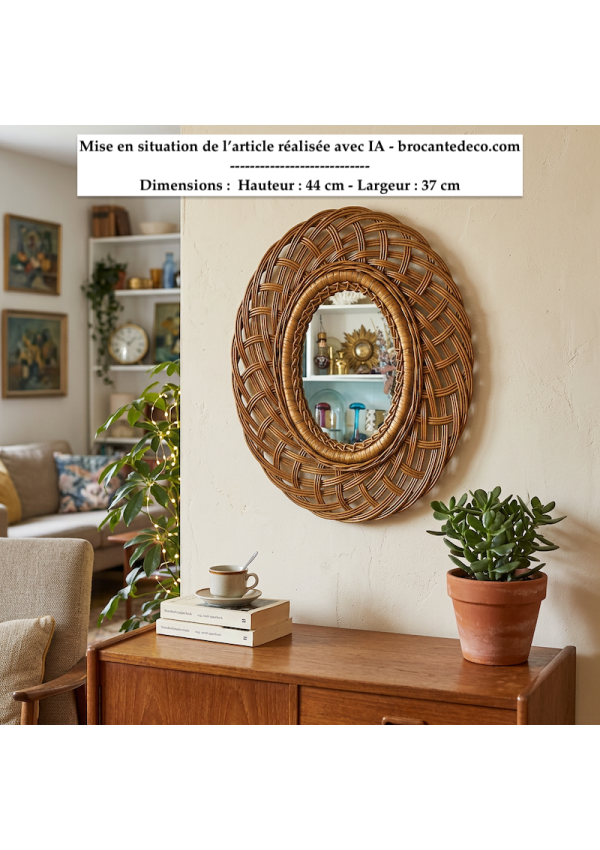Vintage Oval Wicker Mirror – Scandinavian Bohemian Style
Product shown in context using AI