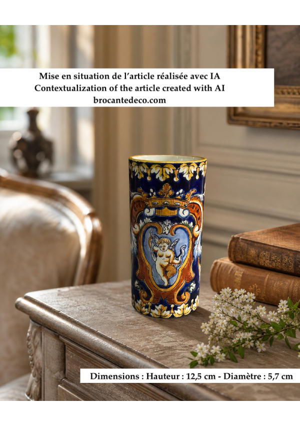 Antique Gien faience vase with Renaissance blue by Thibault