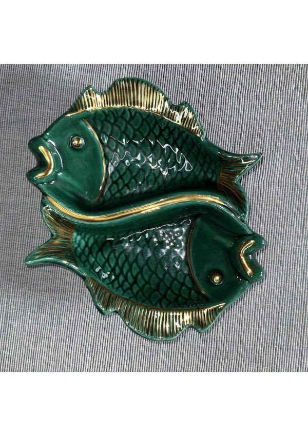 Double coupelle poissons style Vallauris | Brocante Déco