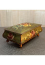 Vintage Painted Metal Trinket Box – Floral Rose Design and Ball Feet
