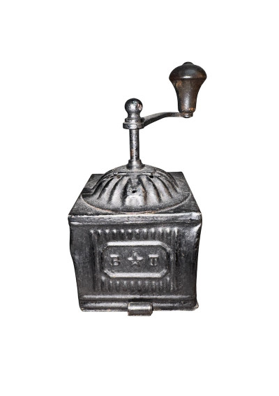Antique Metal Coffee Grinder with Hand Crank - B T