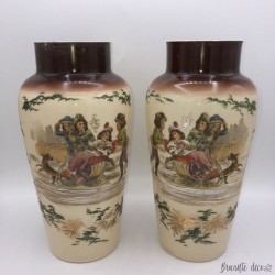 Pair of antique vases in fine opaline winter decor