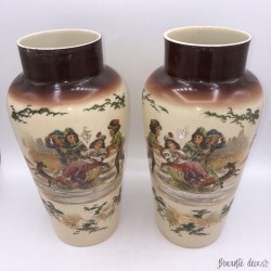 Pair of antique vases in fine opaline winter decor