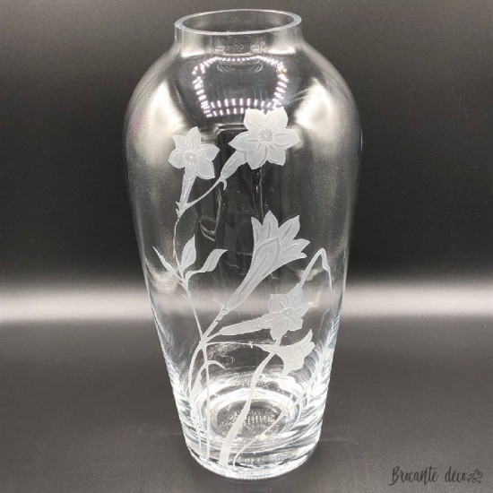 Grand vase en verre transparent décor de jonquilles ❀