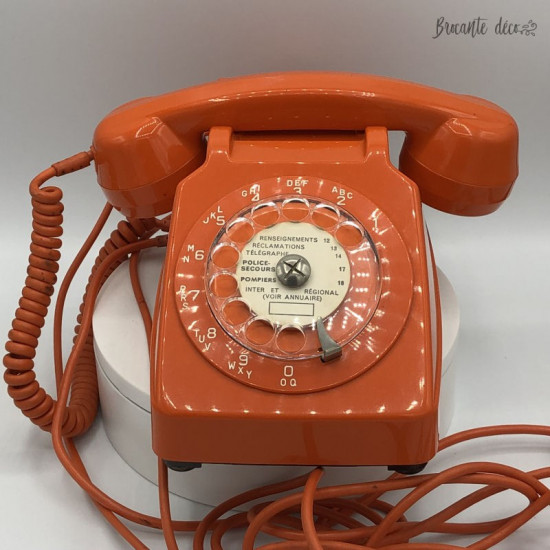 Téléphone orange vintage | A cadran | Modèle Bonneville