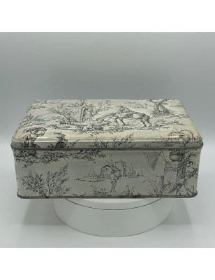 Old lithographed tin box | Toile de Jouy style decor