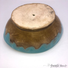 glazed stoneware pot color turquoise blue and light brown
