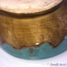 glazed stoneware pot color turquoise blue and light brown