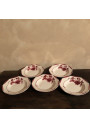 Lot of 5 old soup plates with burgundy floral decor