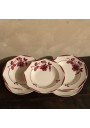 Lot of 5 old soup plates with burgundy floral decor