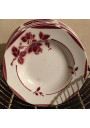 Lot of 5 old soup plates with burgundy floral decor