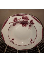 Lot of 5 old soup plates with burgundy floral decor