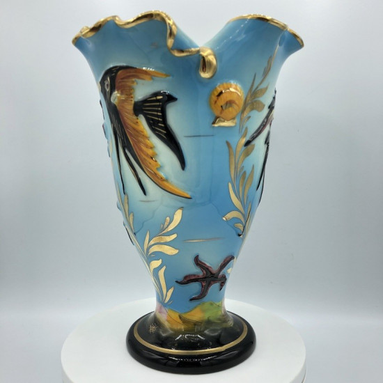 Vase bleu Monaco décor poissons | Vintage