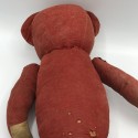 Ancien ours en tissus  rouge | Attaches boutons | Rembourrage paille