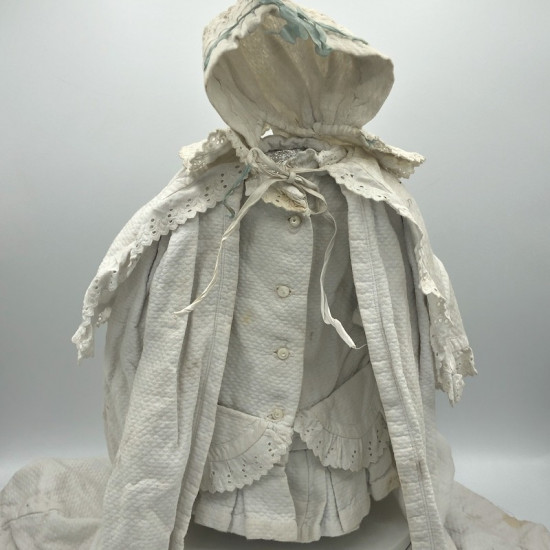 Old White Set for Twin Doll | Cape, hat and dress