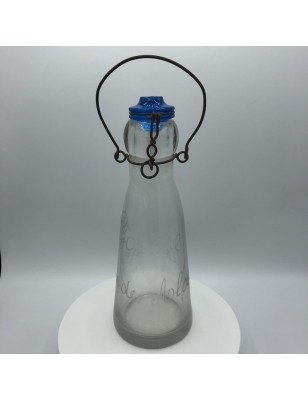 Old glass milk bottle | Blue glass stopper | Deco collection