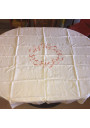 Ancienne nappe blanche | Broderie rose | Linge de table ancien