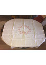 Ancienne nappe blanche | Broderie rose | Linge de table ancien
