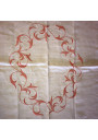 Ancienne nappe blanche | Broderie rose | Linge de table ancien