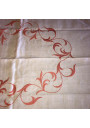 Ancienne nappe blanche | Broderie rose | Linge de table ancien