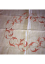 Ancienne nappe blanche | Broderie rose | Linge de table ancien