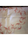 Ancienne nappe blanche | Broderie rose | Linge de table ancien