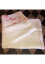 Ancienne nappe blanche | Broderie rose | Linge de table ancien