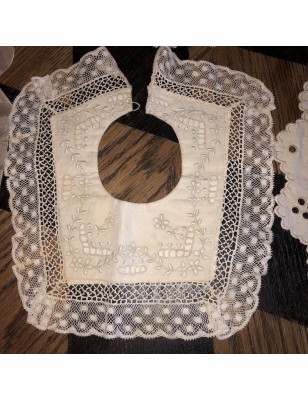 Lot of 4 old baby bibs with lace and embroidery